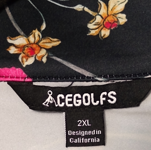 Black Botanical Print Long Sleeve Quarter Zip Golf Shirt SPF 50+ - Picture 8 of 9